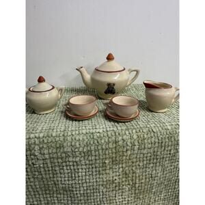 Vintage Teddy Bear Mini Tea Set Bearware Teapot Cups Nursery Decor